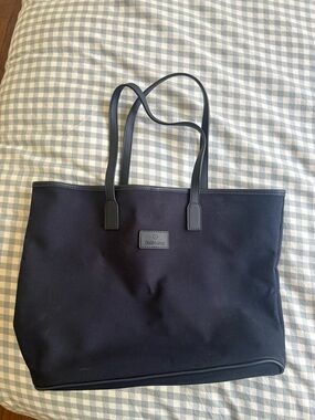 Gulfstream-branded Dark Navy Canvas Tote with Leather Handles